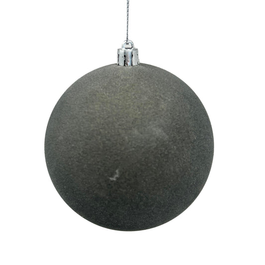 Plastic Flocked Ball Ornament - Charcoal 4" | YK