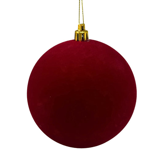 Plastic Flocked Ball Ornament - Crimson 4" | YK