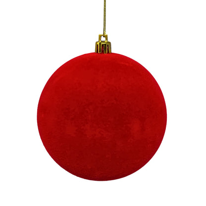Plastic Flocked Ball Ornament - Cherry Red 4" | YK