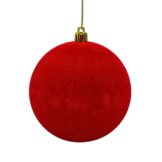 Plastic Flocked Ball Ornament - Cherry Red 4" | YK