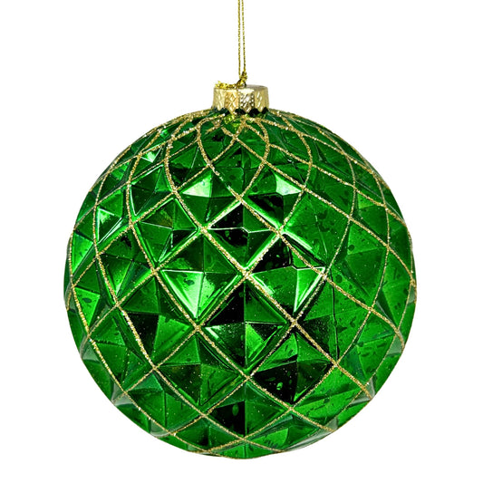Mercury Finish Diamond Plastic Ball Ornament - Emerald/Gold 6" | YK