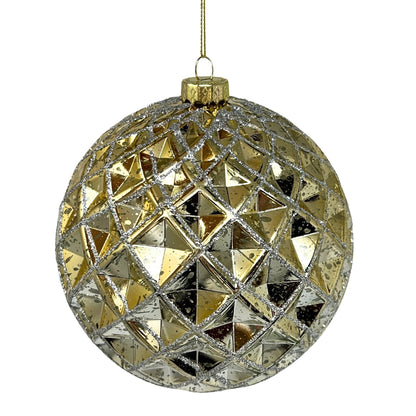 Mercury Finish Diamond Plastic Ball Ornament - Gold/Champ. 6" | YK