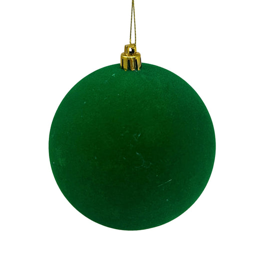 Plastic Flocked Ball Ornament - Green 4" | YK
