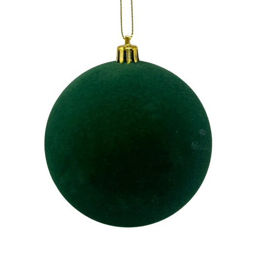 Plastic Flocked Ball Ornament - Hunter Green 4" | YK
