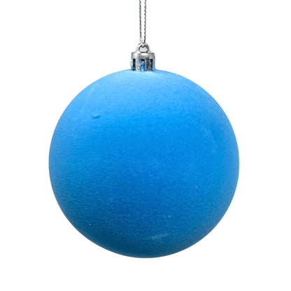 Plastic Flocked Ball Ornament - Ice Blue 4" | YK