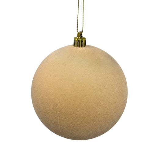 Plastic Flocked Ball Ornament - Lt. Tan 4" | YK
