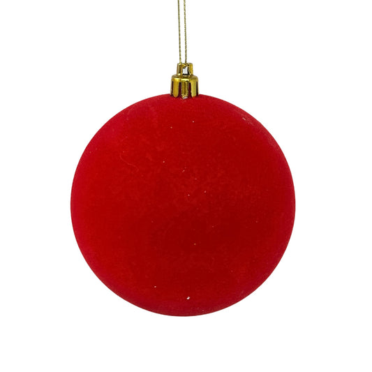 Plastic Flocked Ball Ornament - Red 4" | YK