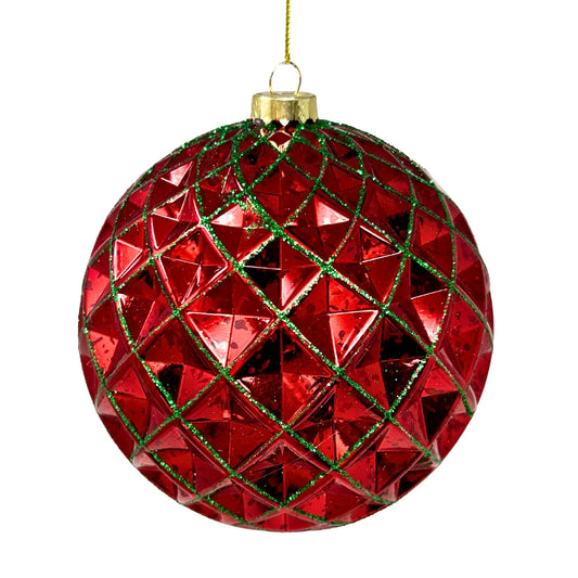 Mercury Finish Diamond Plastic Ball Ornament - Red/Emerald 6" | YK