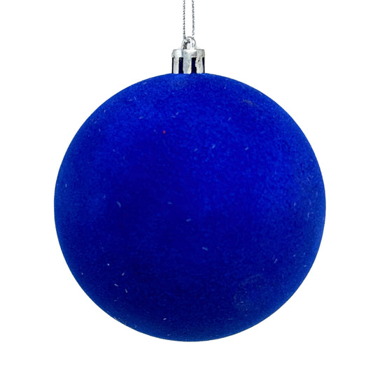 Plastic Flocked Ball Ornament - Sapphire Blue 4" | YK