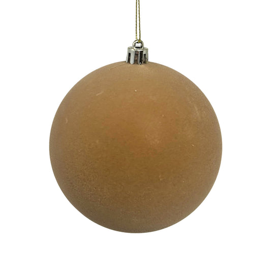 Plastic Flocked Ball Ornament - Tan 4" | YK