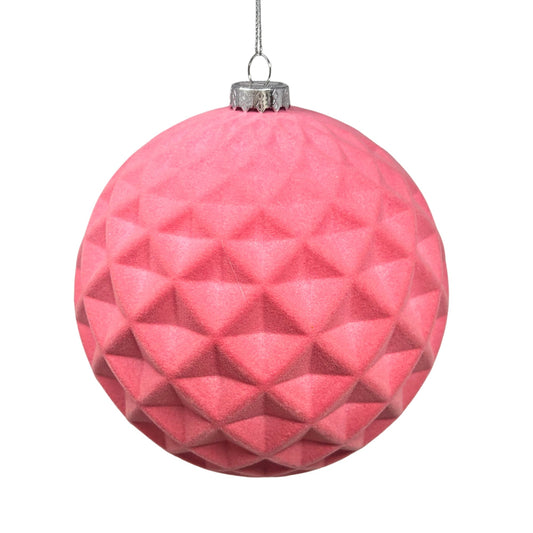 Plastic Flocked Diamond Ball Ornament - Bubblegum 6" | YK