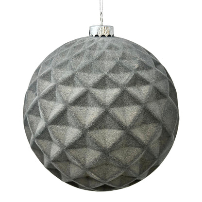 Plastic Flocked Diamond Ball Ornament - Charcoal 6" | YK