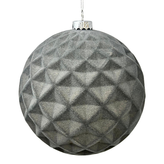 Plastic Flocked Diamond Ball Ornament - Charcoal 6" | YK