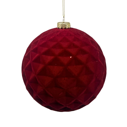 Plastic Flocked Diamond Ball Ornament - Crimson 6" | YK