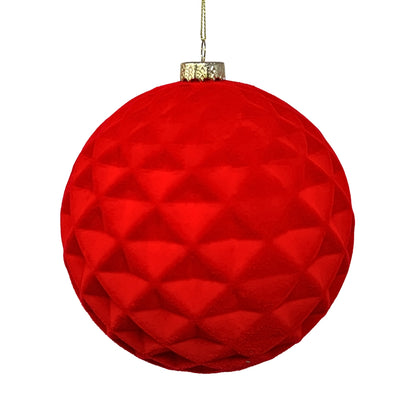 Plastic Flocked Diamond Ball Ornament - Cherry Red 6" | YK