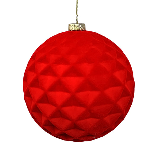 Plastic Flocked Diamond Ball Ornament - Cherry Red 6" | YK