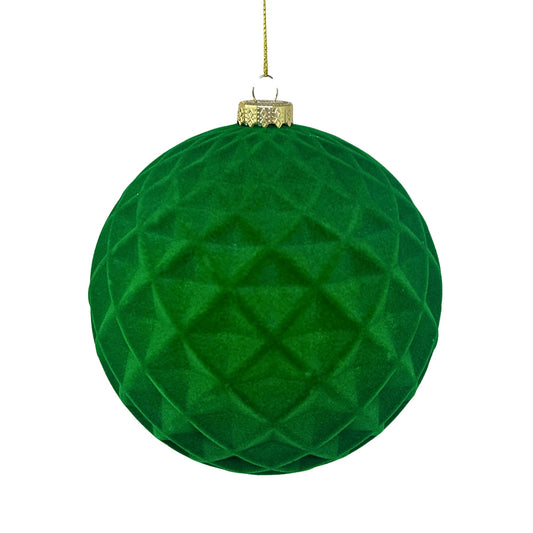 Plastic Flocked Diamond Ball Ornament - Green 6" | YK