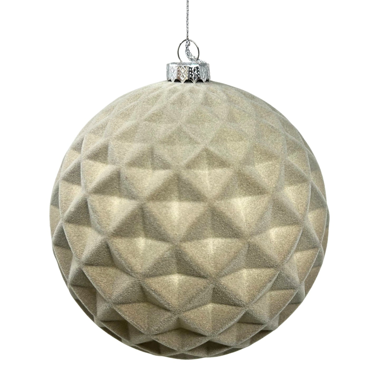 Plastic Flocked Diamond Ball Ornament - Grey 6" | YK