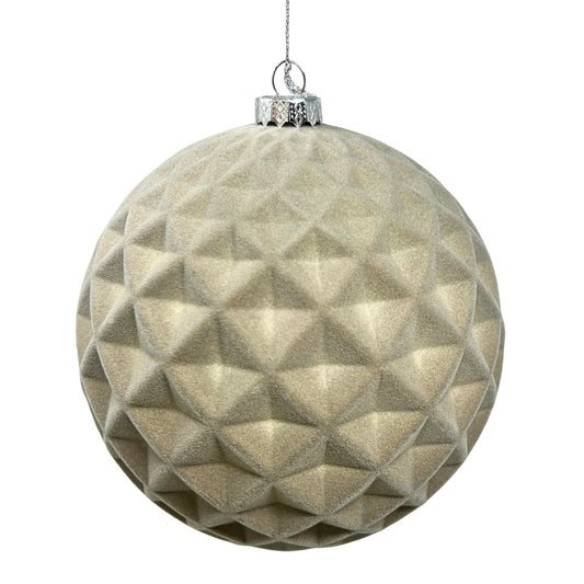 Plastic Flocked Diamond Ball Ornament - Grey 6" | YK