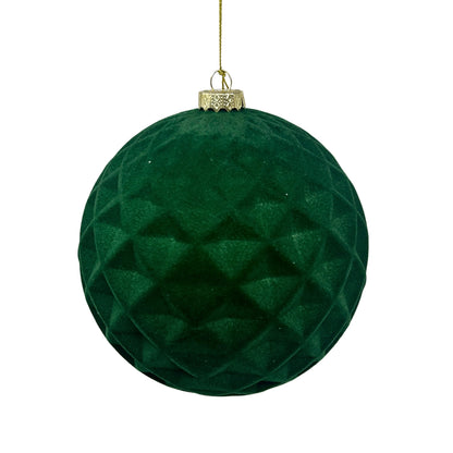 Plastic Flocked Diamond Ball Ornament - Hunter Green 6" | YK