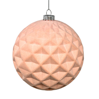 Plastic Flocked Diamond Ball Ornament - Peach Pink 6" | YK