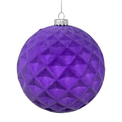 Plastic Flocked Diamond Ball Ornament - Purple 6" | YK