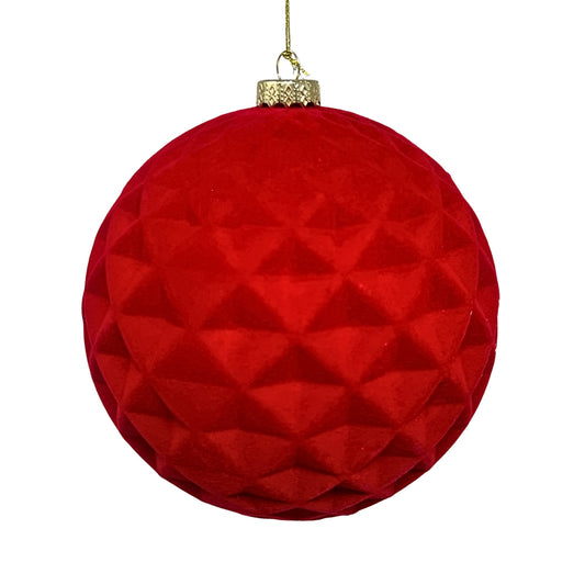 Plastic Flocked Diamond Ball Ornament - Red 6" | YK