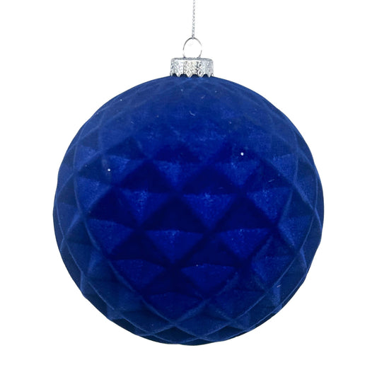 Plastic Flocked Diamond Ball Ornament - Royal Blue 6" | YK