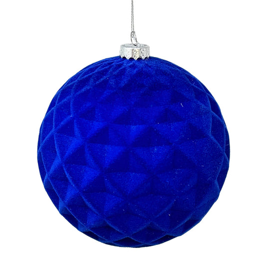 Plastic Flocked Diamond Ball Ornament - Sapphire Blue 6" | YK