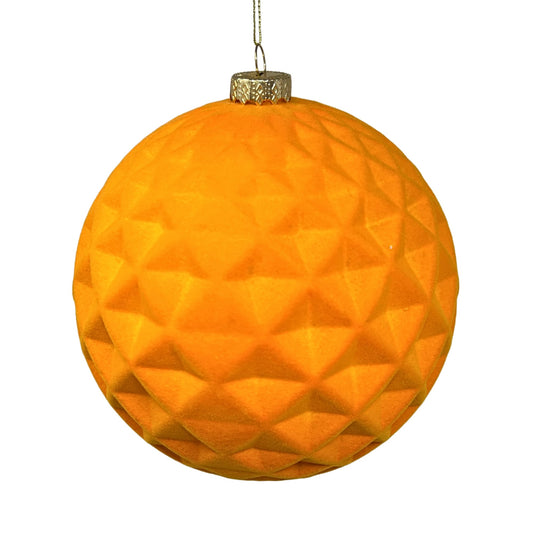 Plastic Flocked Diamond Ball Ornament - Tangerine 6" | YK