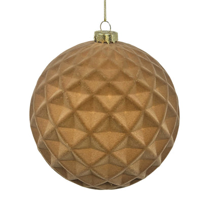 Plastic Flocked Diamond Ball Ornament - Tan 6" | YK