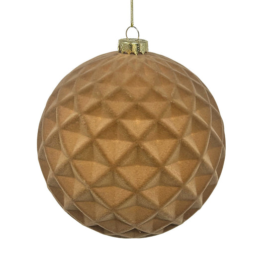Plastic Flocked Diamond Ball Ornament - Tan 6" | YK