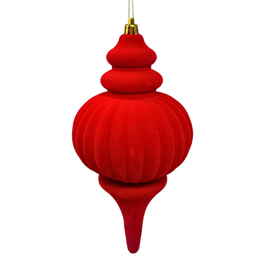 Plastic Flocked Finial Ornament - Cherry Red 10" | YK