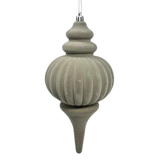 Plastic Flocked Finial Ornament - Grey 10" | YK