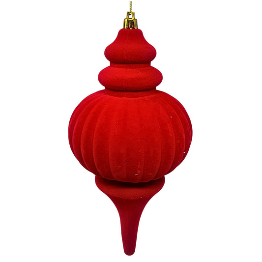 Plastic Flocked Finial Ornament - Red 10" | YK