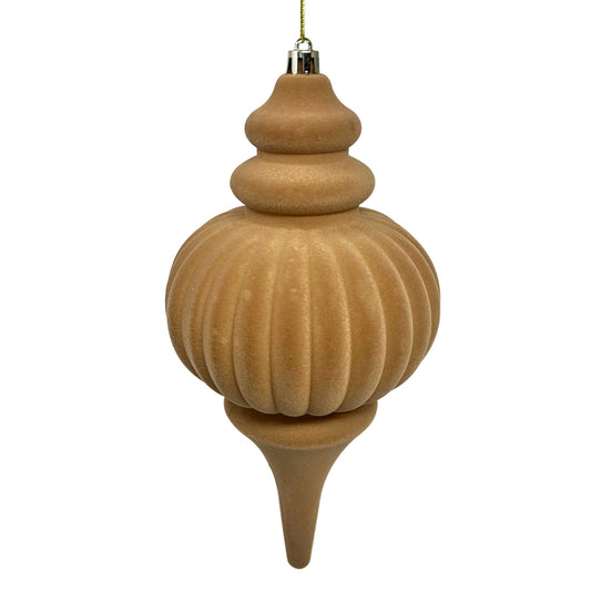 Plastic Flocked Finial Ornament - Tan 10" | YK