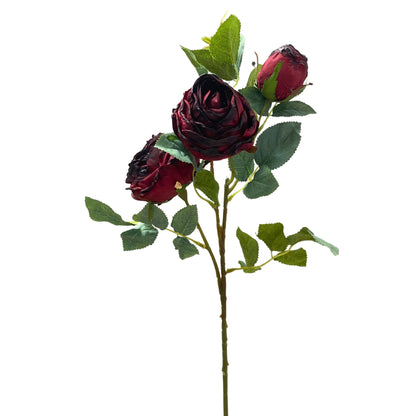 Vintage Garden Rose Spray x 3 25" - Dark Red | YS