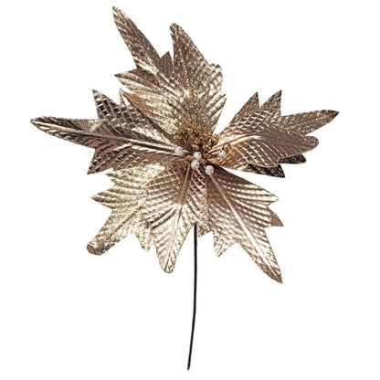 Metallic Diamond Pattern Poinsettia Spray - Rose Gold 18” | YS