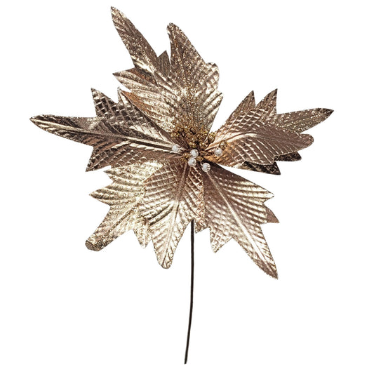 Metallic Diamond Pattern Poinsettia Spray - Rose Gold 18” | YS
