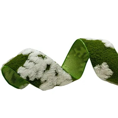 Fuzzy Green with White Snowflake Ribbon 2.5” x 10yd | YT