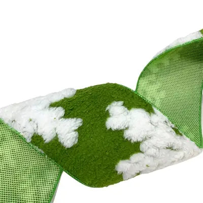 Fuzzy Green with White Snowflake Ribbon 4” x 10yd | YT