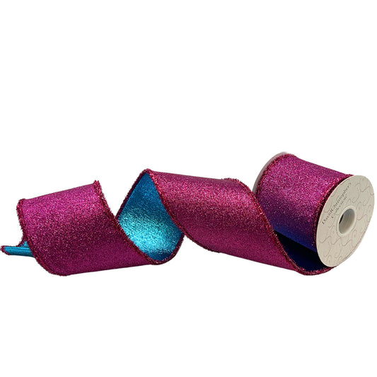 Fuchsia Glitter Ribbon with Fuchsia Tinsel Edge 4" x 10YD | IRC22