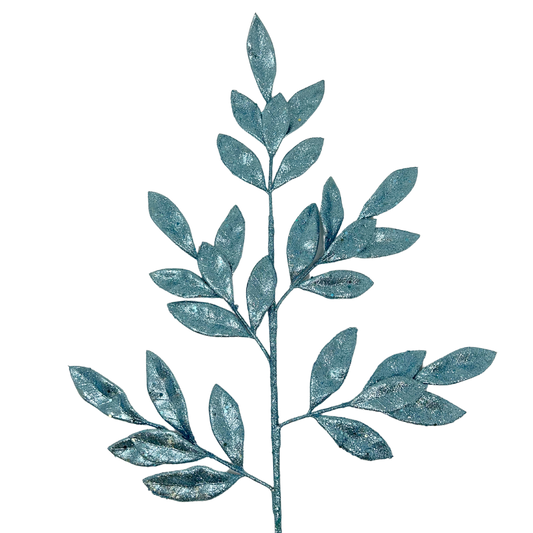 Glitter Sweet Bay Leaf Spray 29" - Teal | KS