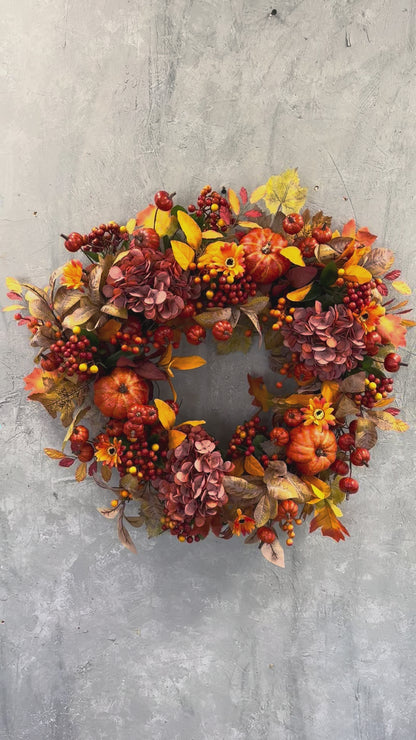 DIY "Autumn Harvest Hydrangea & Mini Pumpkin Wreath" Kit {Assembly Required}