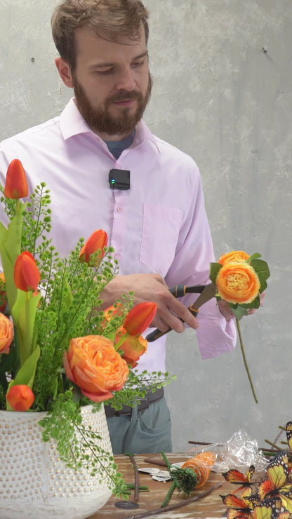 28" Cabbage Rose Spray X 3 -Yellow / Orange | YSE