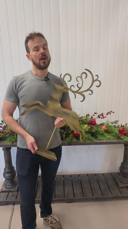 Metal Reindeer on Stand 29" Antique Gold | FH