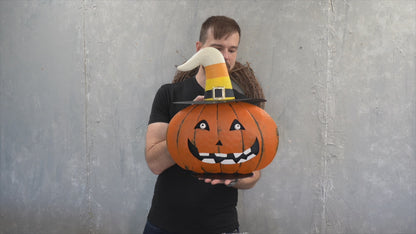 Candy Corn Hat Metal Pumpkin 17.75" | FH