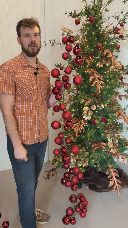 70.8" Blood Red Plastic Ball Garland/Shiny/Matte/Mercury/Glitter Finish w/ 70mm - 100mm Balls | LC