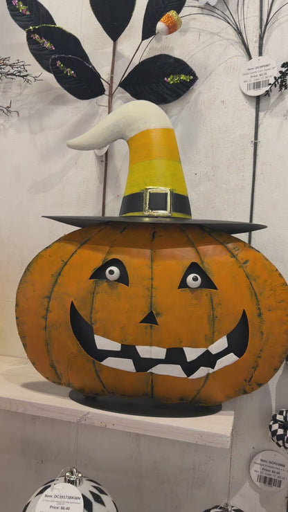Candy Corn Hat Metal Pumpkin 17.75" | FH