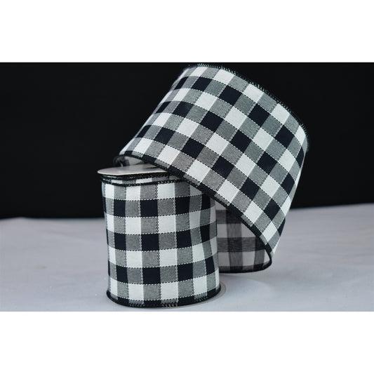 4” x 10Y Black and White Plaid Ribbon | YT